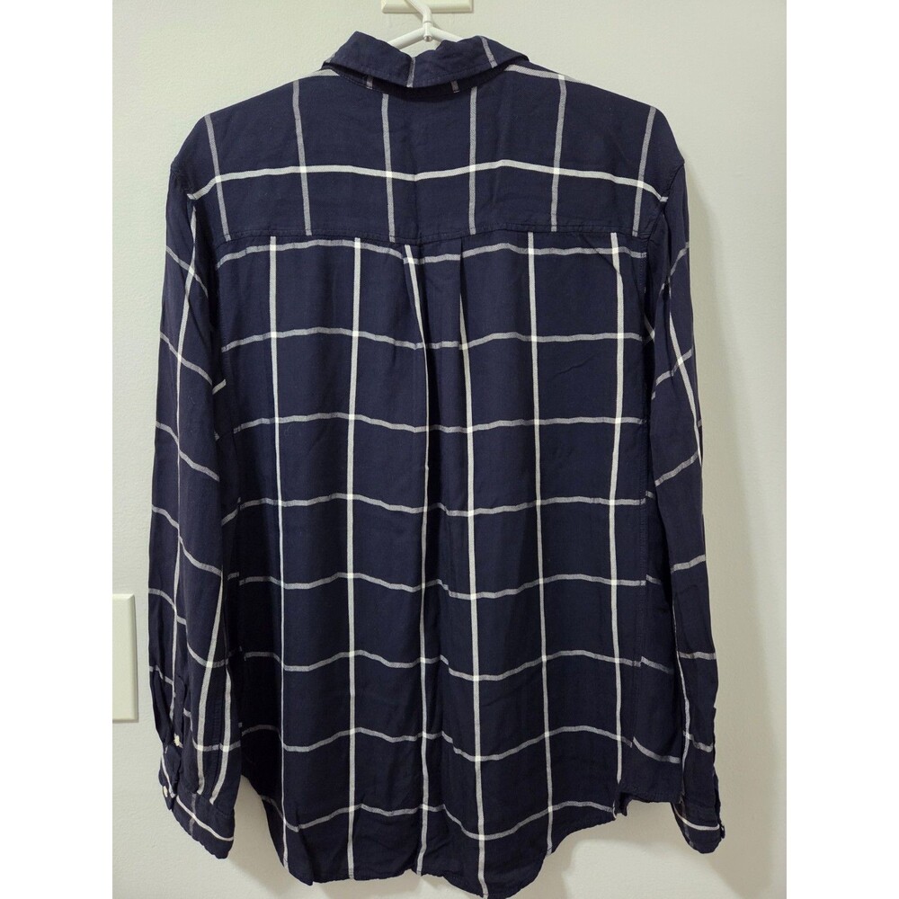 Stylus Shirt Women's Large Navy Blue Plaid Button Up Preppy Blouse Top - Picture 2 of 6